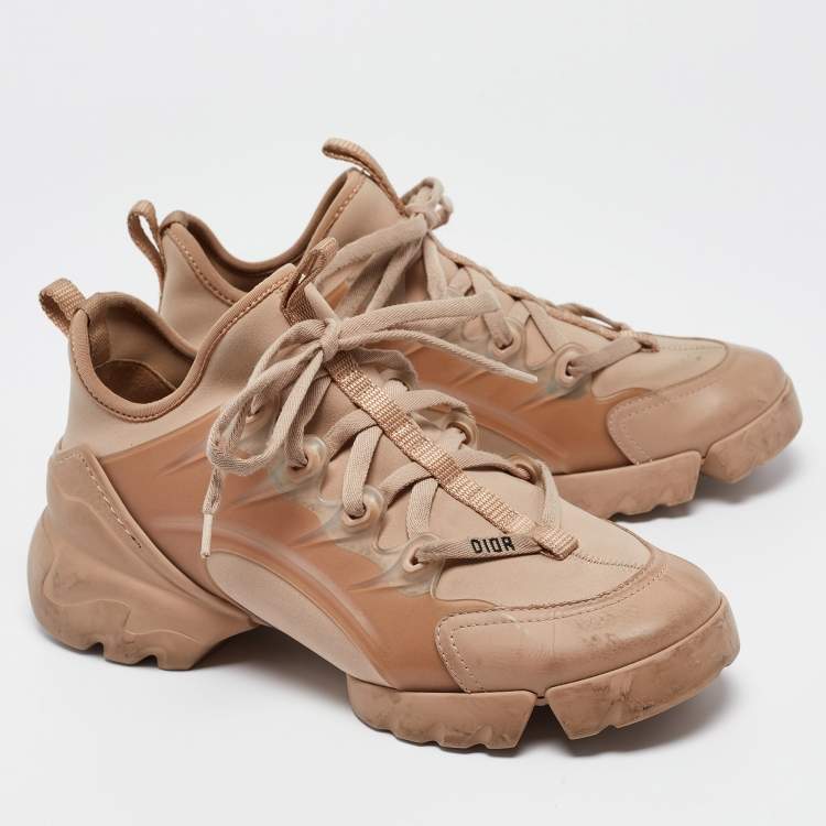 Pre Owned Dior Beige Leather and PVC D-Connect Sneakers Size 37.5