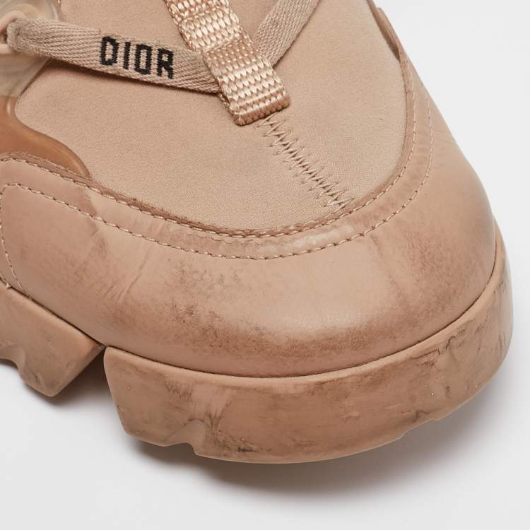 Pre Owned Dior Beige Leather and PVC D-Connect Sneakers Size 37.5