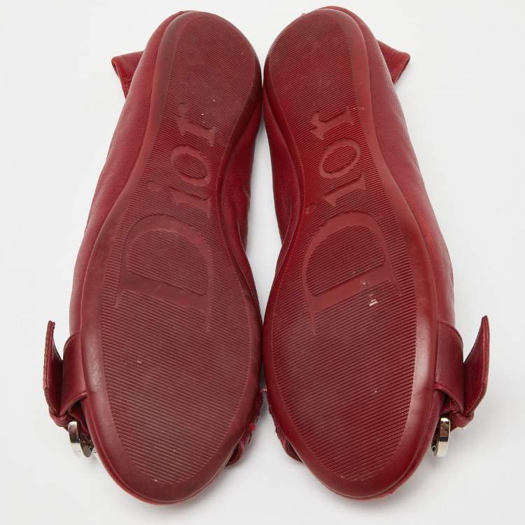 Pre Owned Dior Red Leather Buckle Ballet Flats Size 37