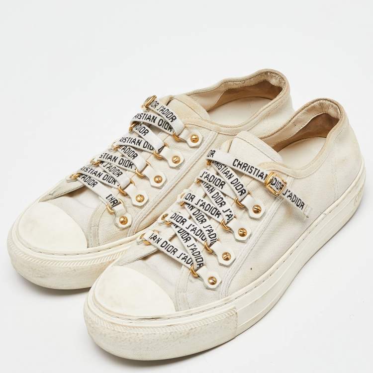 Pre Owned Dior Cream Canvas Walk'n'Dior Sneakers Size 38.5