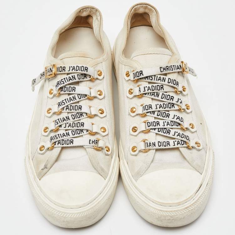 Pre Owned Dior Cream Canvas Walk'n'Dior Sneakers Size 38.5