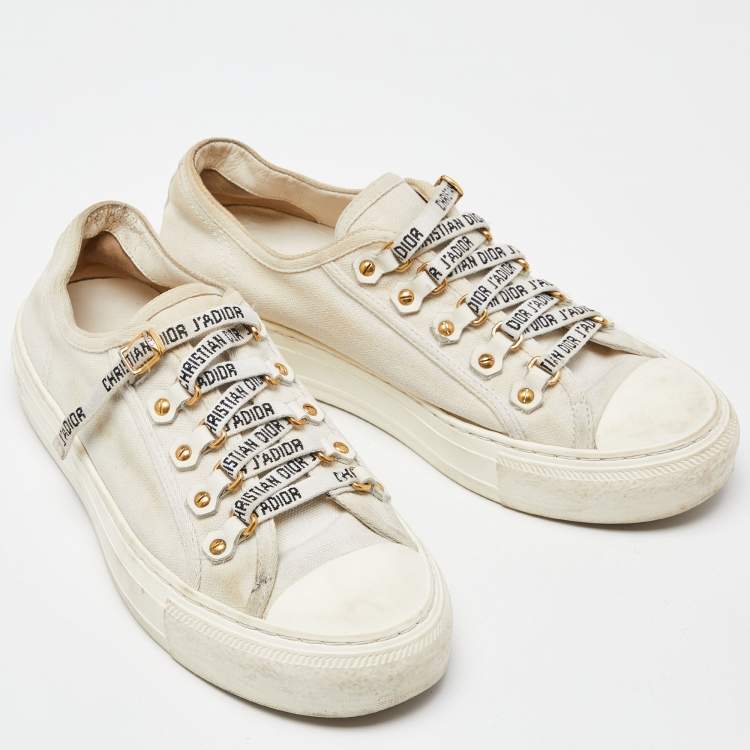 Pre Owned Dior Cream Canvas Walk'n'Dior Sneakers Size 38.5