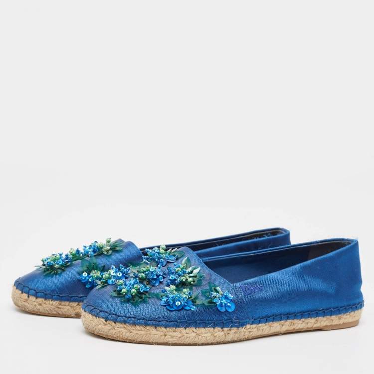 Pre Owned Dior Blue Canvas Crystal Embellished Fusion Espadrille Flats Size 36
