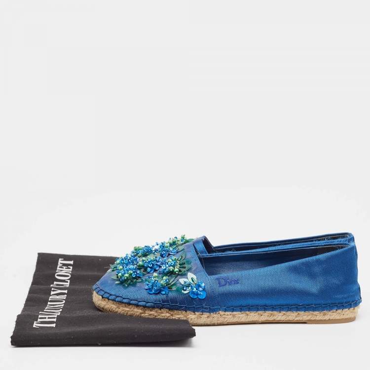 Pre Owned Dior Blue Canvas Crystal Embellished Fusion Espadrille Flats Size 36