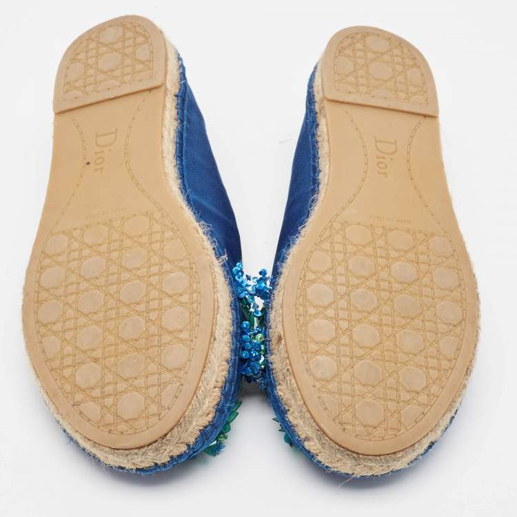 Pre Owned Dior Blue Canvas Crystal Embellished Fusion Espadrille Flats Size 36