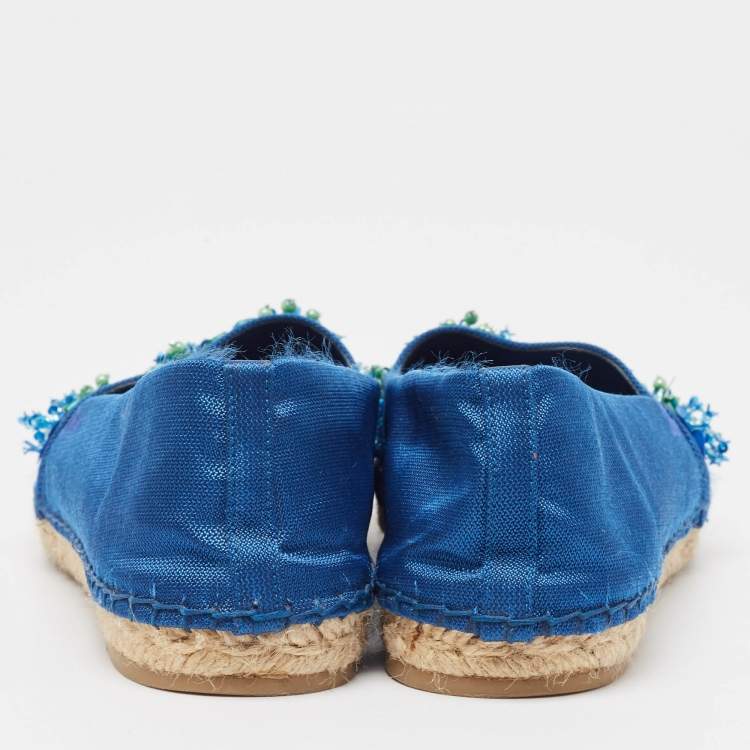 Pre Owned Dior Blue Canvas Crystal Embellished Fusion Espadrille Flats Size 36