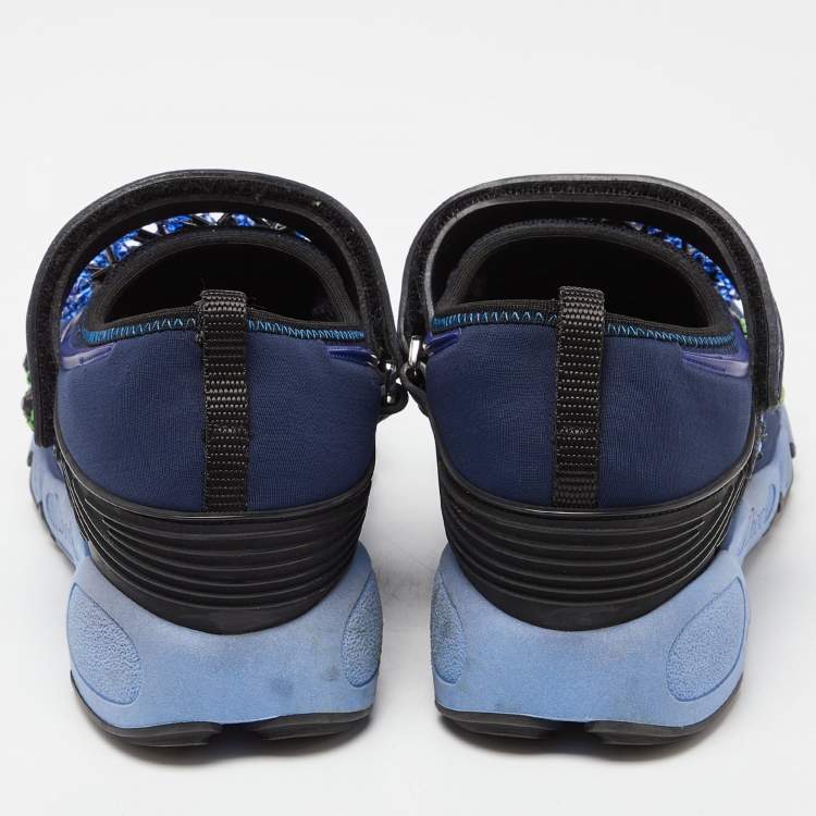 Pre Owned Dior Blue Neoprene and Mesh Fusion Embellished Velcro Strap Sneakers Size 37.5