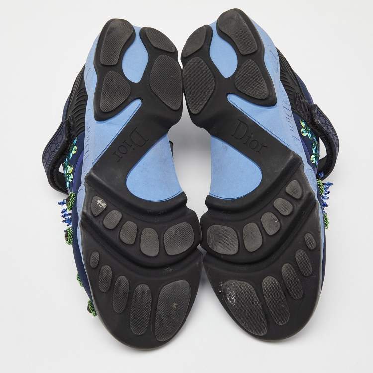 Pre Owned Dior Blue Neoprene and Mesh Fusion Embellished Velcro Strap Sneakers Size 37.5