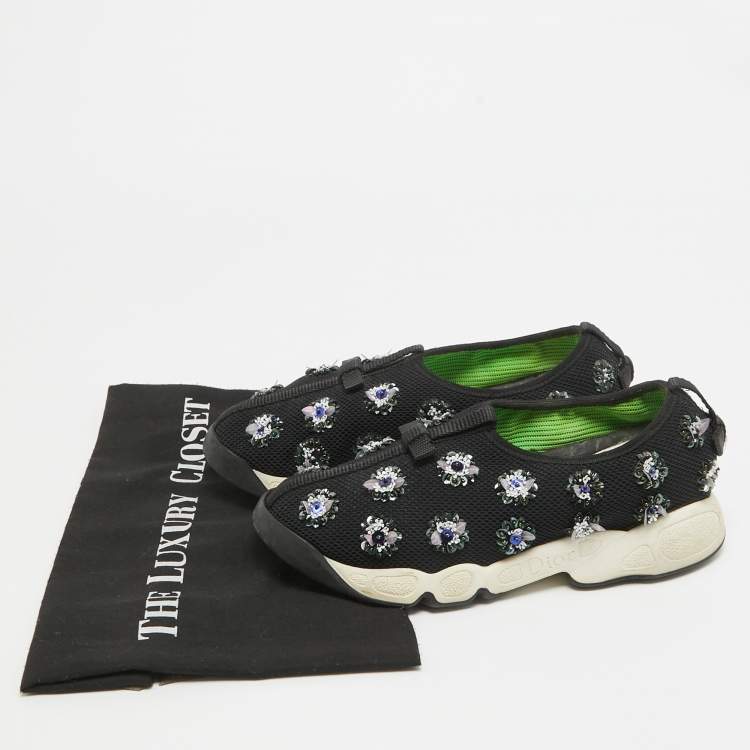 Pre Owned Dior Black Embellished Mesh Fusion Sneakers Size 35.5