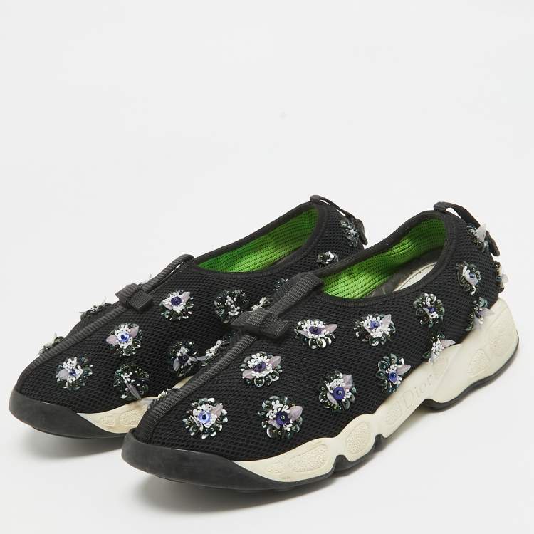 Pre Owned Dior Black Embellished Mesh Fusion Sneakers Size 35.5