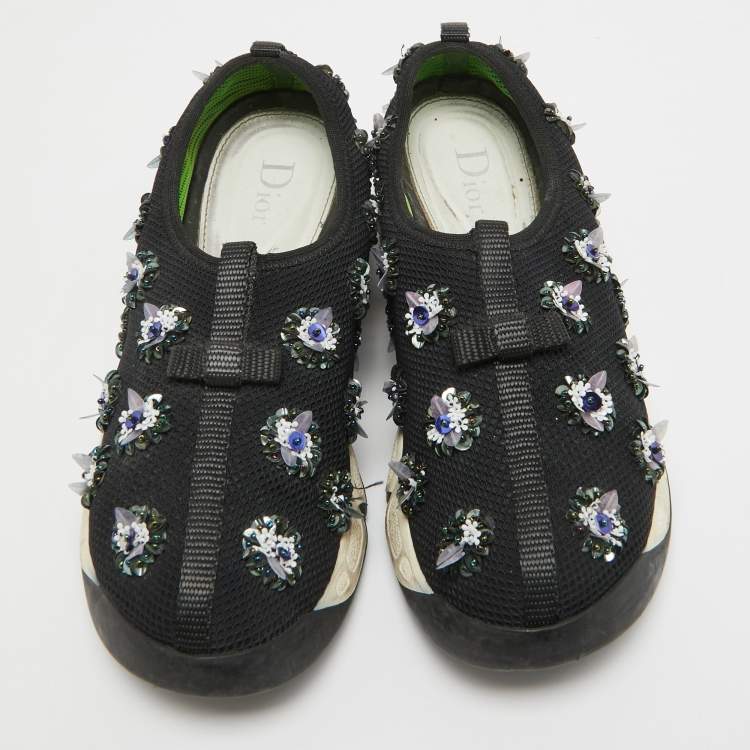 Pre Owned Dior Black Embellished Mesh Fusion Sneakers Size 35.5