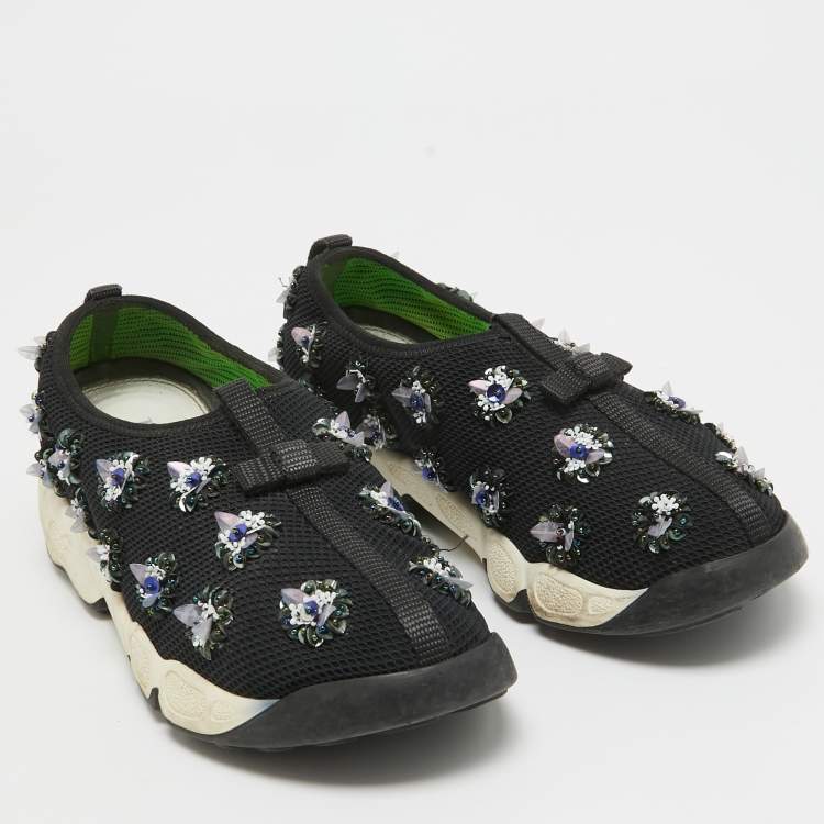 Pre Owned Dior Black Embellished Mesh Fusion Sneakers Size 35.5