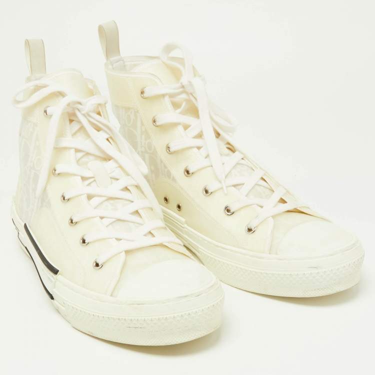 Pre Owned Dior White Mesh and Rubber B23 High Top Sneakers Size 45