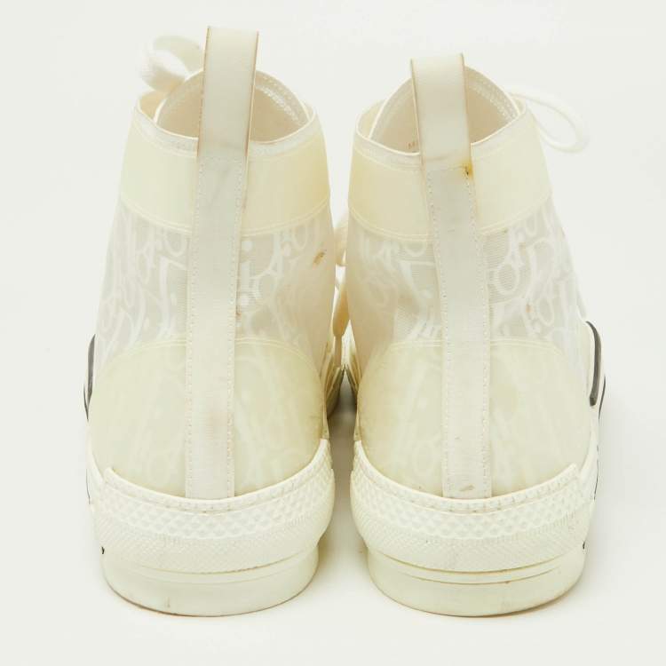 Pre Owned Dior White Mesh and Rubber B23 High Top Sneakers Size 45