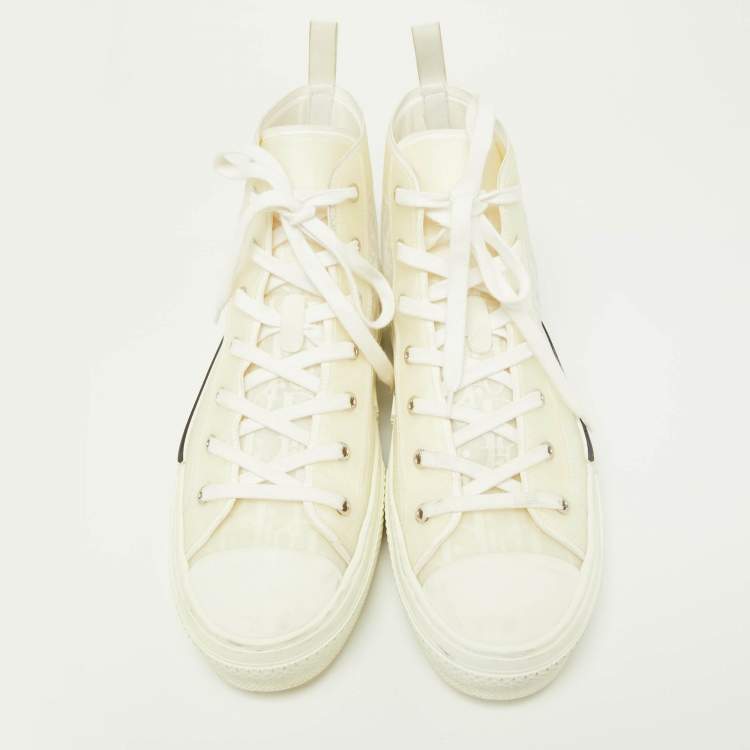 Pre Owned Dior White Mesh and Rubber B23 High Top Sneakers Size 45
