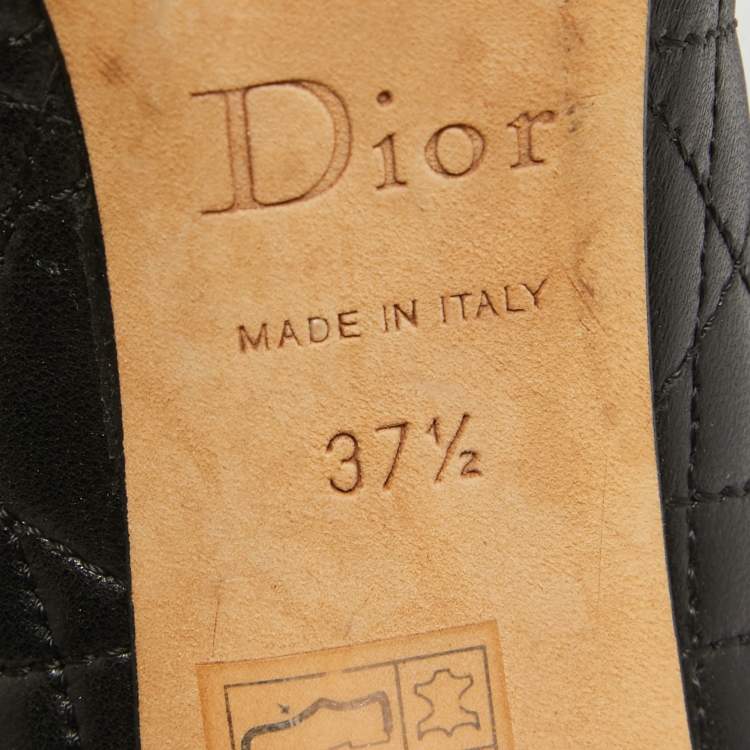 Pre Owned Dior Black Cannage Leather Bow Round Toe Pumps Size 37.5