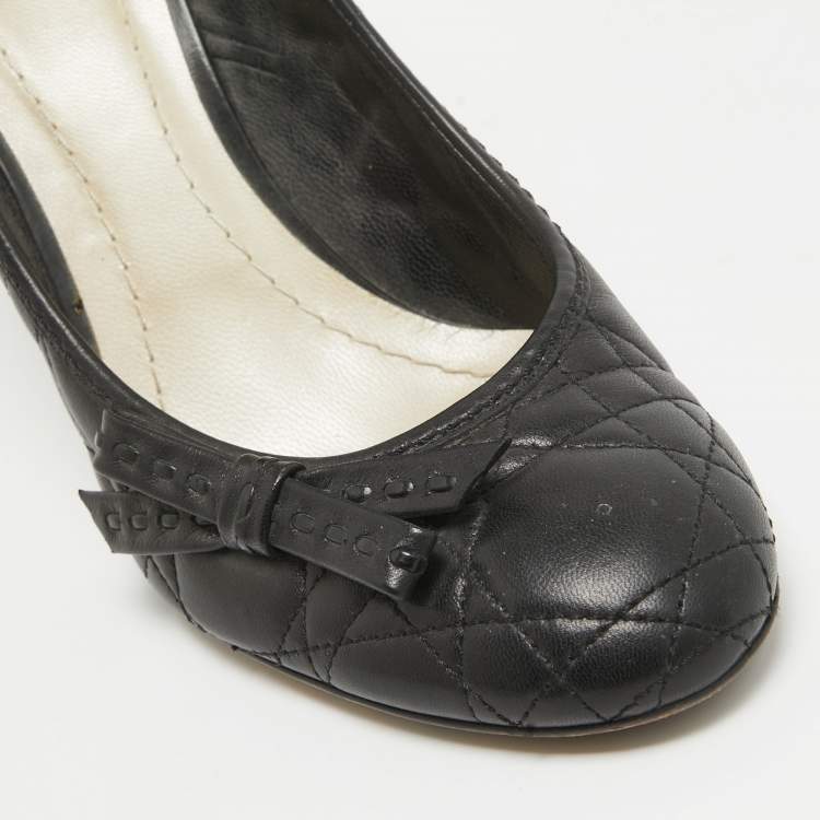 Pre Owned Dior Black Cannage Leather Bow Round Toe Pumps Size 37.5