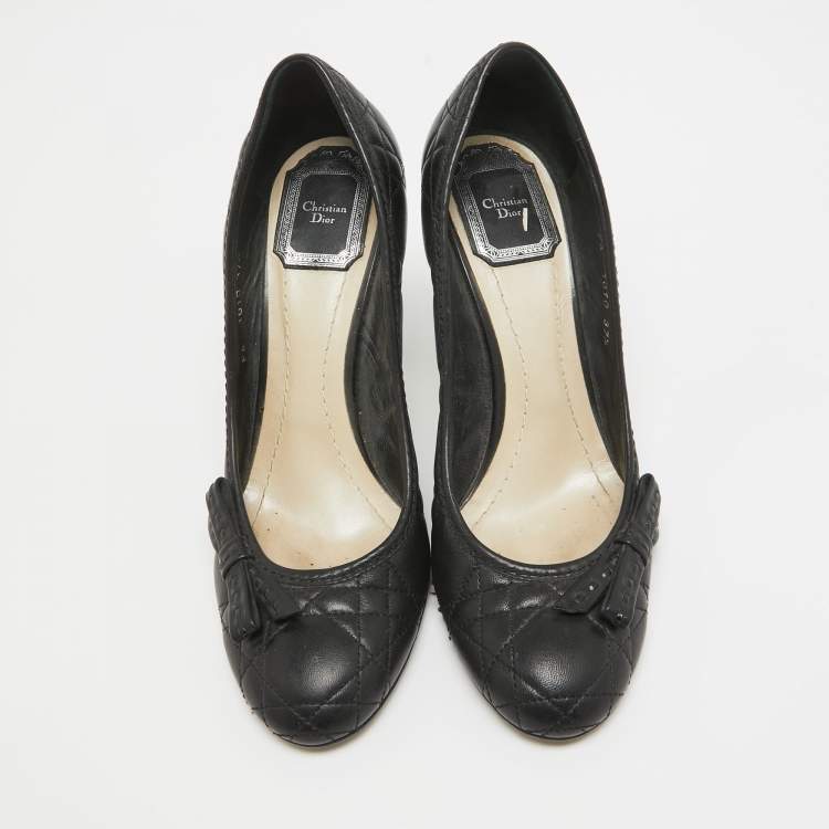 Pre Owned Dior Black Cannage Leather Bow Round Toe Pumps Size 37.5
