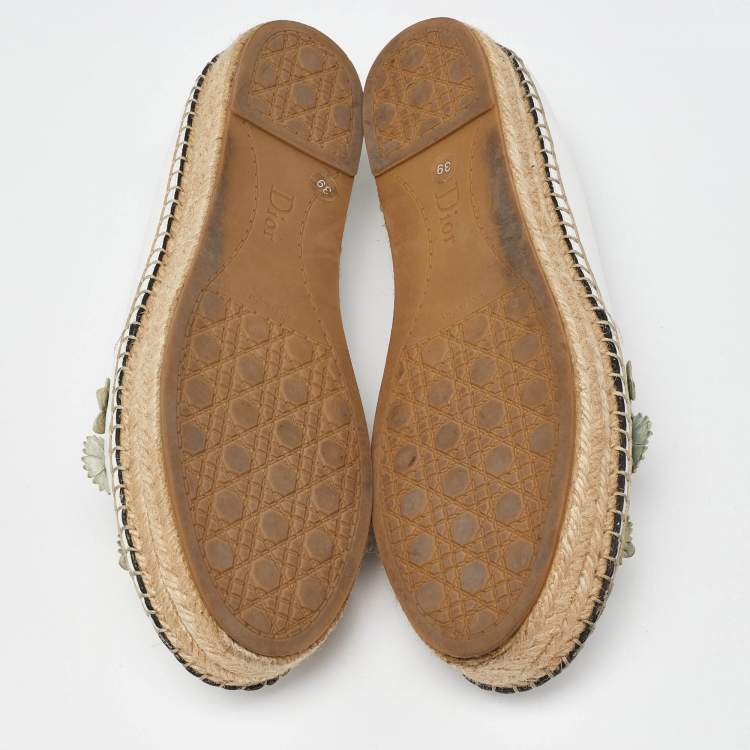 Pre Owned Dior White Laser Cut Leather Flower Applique Flore Flat Espadrilles Size 39