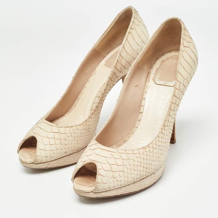 Pre Owned Dior Beige Python Embossed Nubuck Miss Dior Pumps Size 39