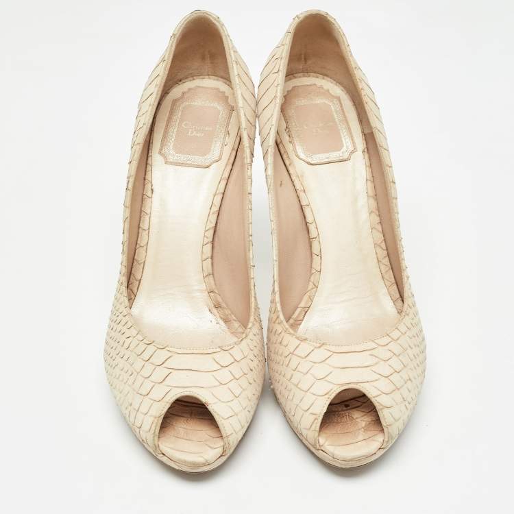 Pre Owned Dior Beige Python Embossed Nubuck Miss Dior Pumps Size 39