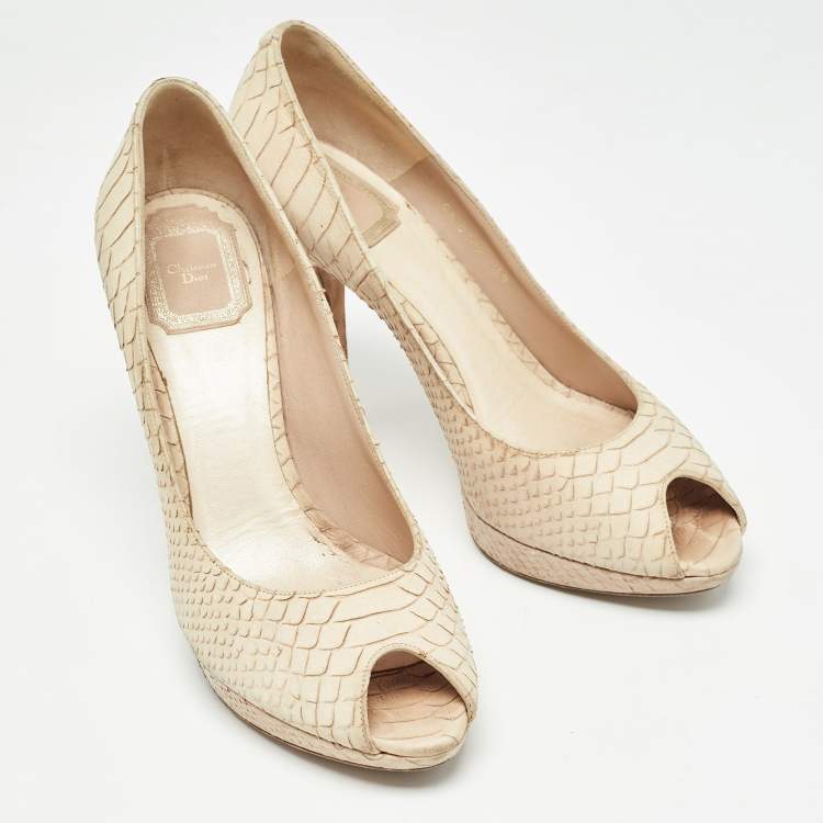 Pre Owned Dior Beige Python Embossed Nubuck Miss Dior Pumps Size 39