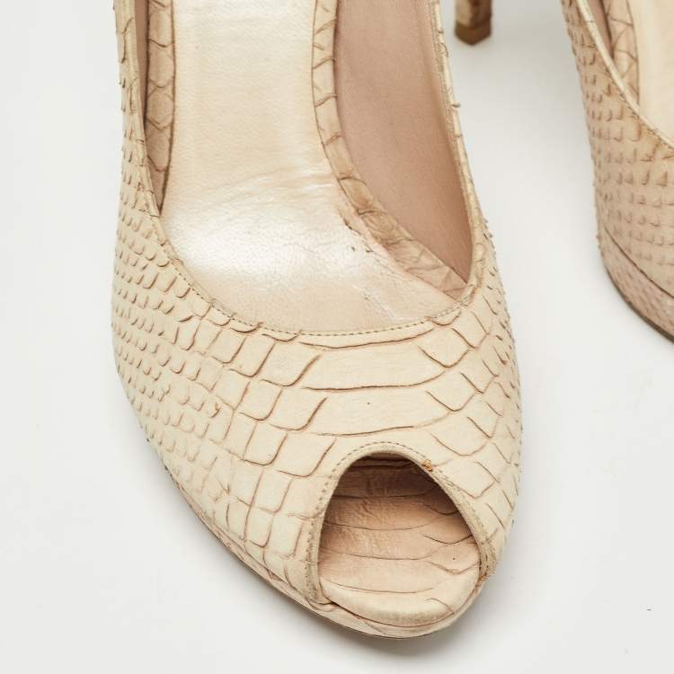 Pre Owned Dior Beige Python Embossed Nubuck Miss Dior Pumps Size 39