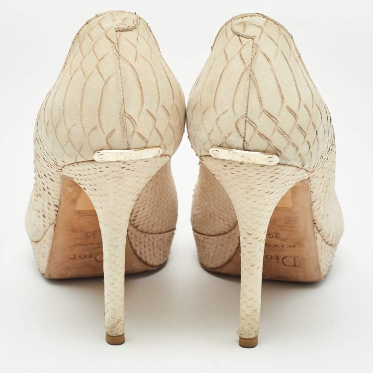 Pre Owned Dior Beige Python Embossed Nubuck Miss Dior Pumps Size 39