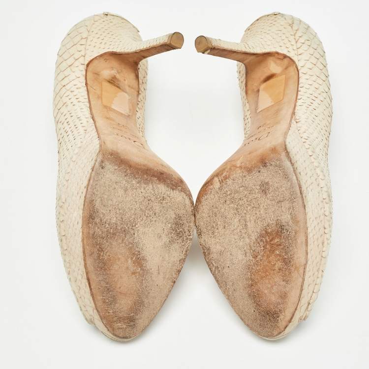 Pre Owned Dior Beige Python Embossed Nubuck Miss Dior Pumps Size 39