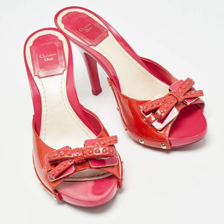 Pre Owned Dior Pink Patent Leather Bow Slide Sandals Size 36