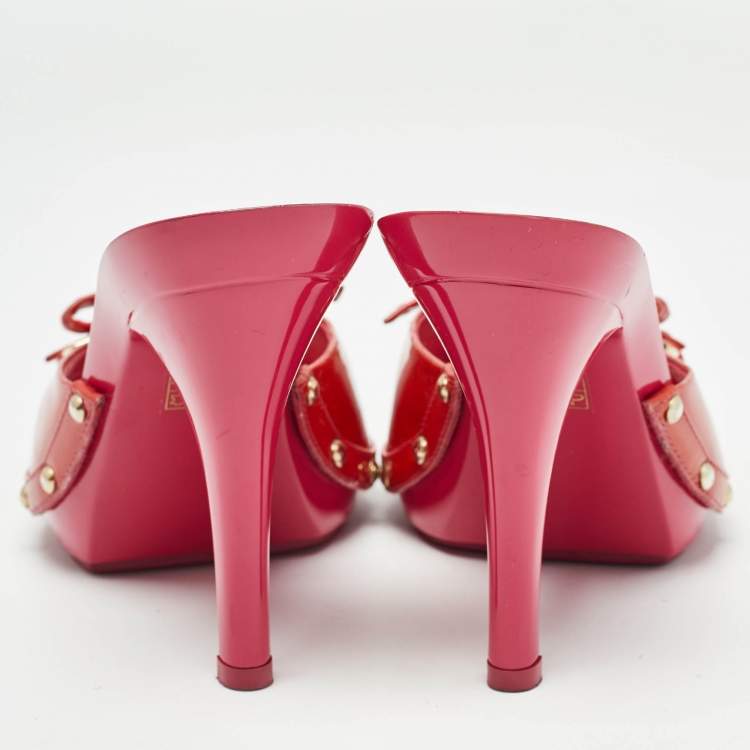 Pre Owned Dior Pink Patent Leather Bow Slide Sandals Size 36
