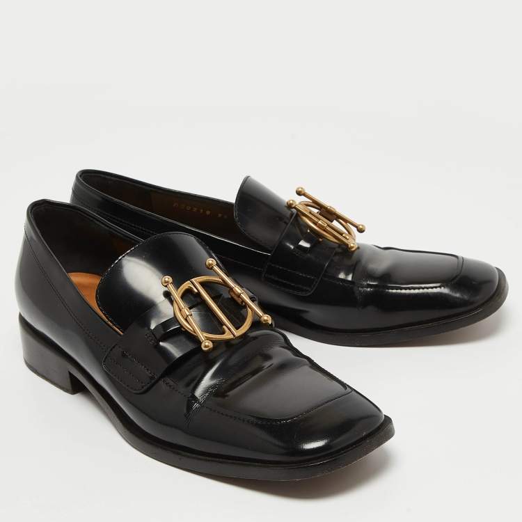 Pre Owned Dior Black Leather Slip On Loafers  Size 39