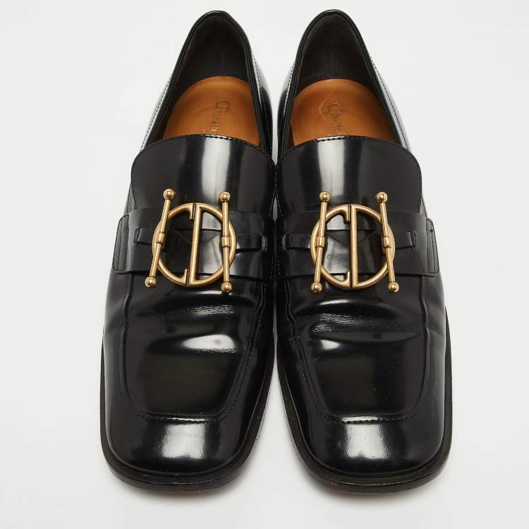 Pre Owned Dior Black Leather Slip On Loafers  Size 39