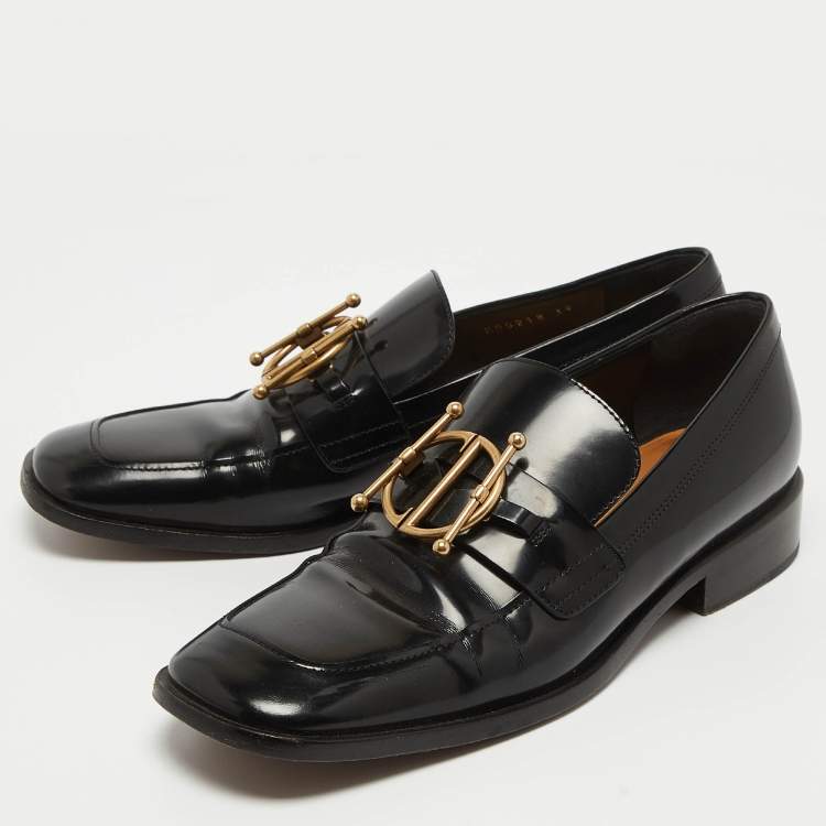 Pre Owned Dior Black Leather Slip On Loafers  Size 39