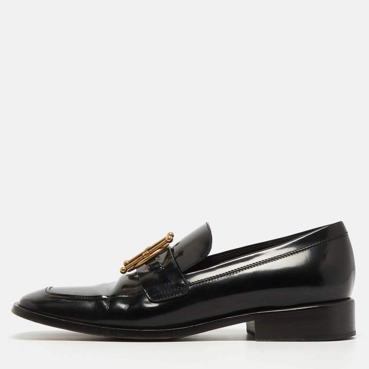Pre Owned Dior Black Leather Slip On Loafers  Size 39