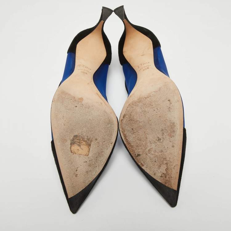 Pre Owned Dior Black/Blue Suede and Mesh Pointed Toe Pumps Size 39.5