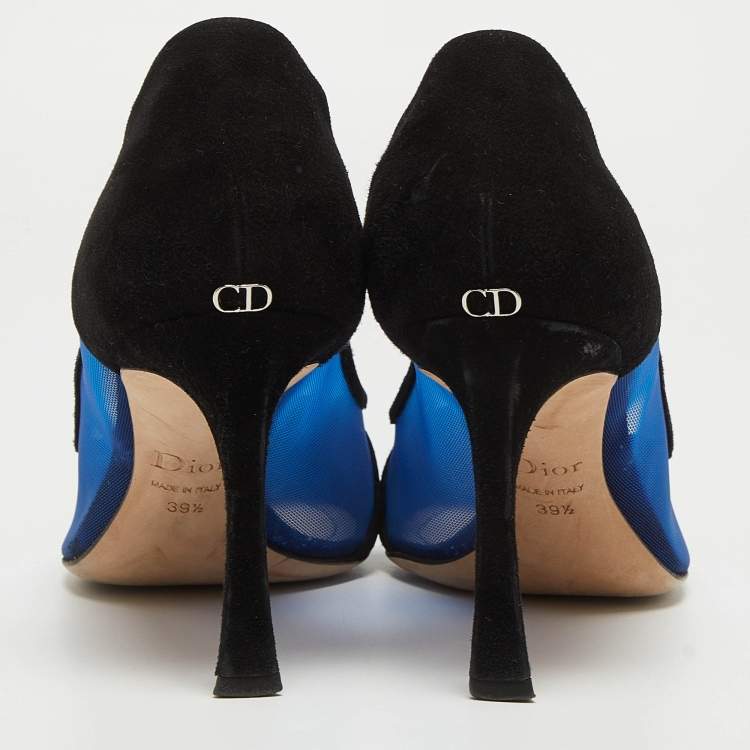 Pre Owned Dior Black/Blue Suede and Mesh Pointed Toe Pumps Size 39.5