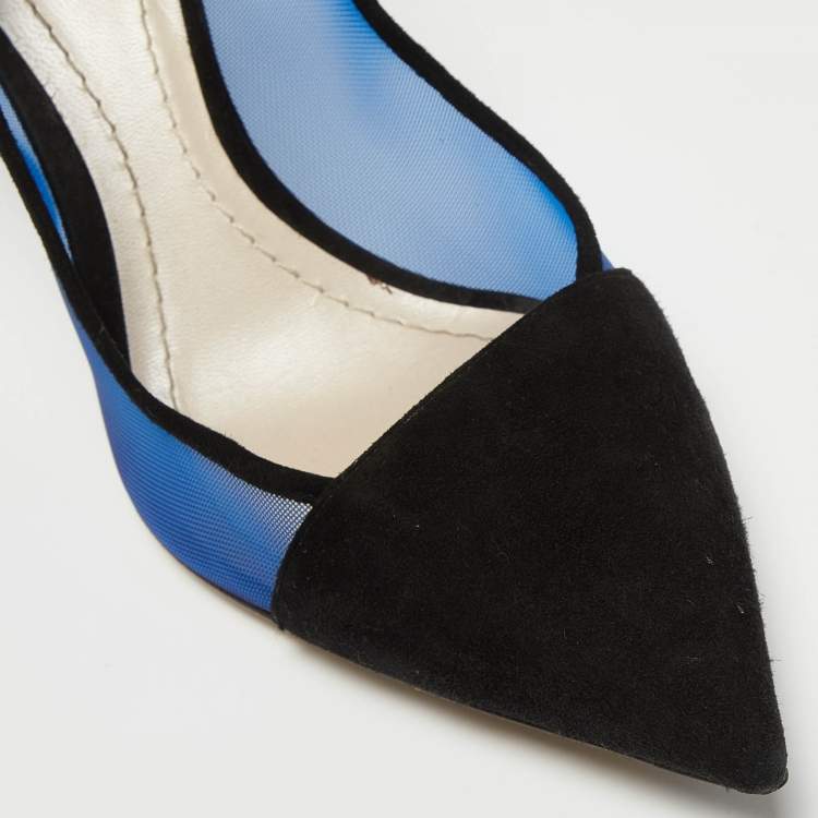 Pre Owned Dior Black/Blue Suede and Mesh Pointed Toe Pumps Size 39.5