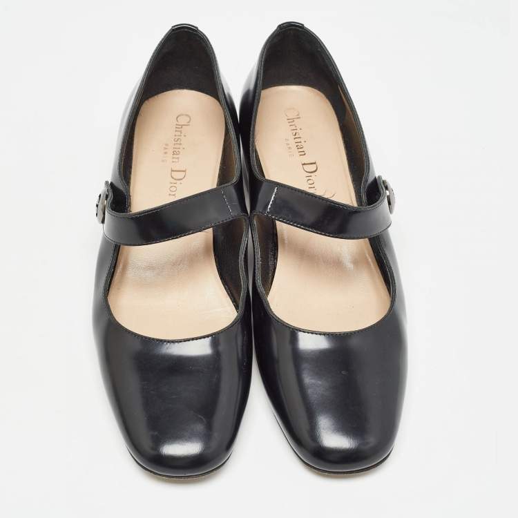 Pre Owned Dior Black Leather Mary Jane Ballet Flats Size 38