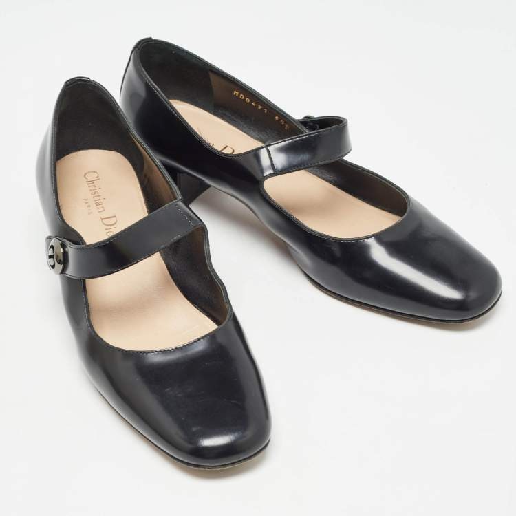 Pre Owned Dior Black Leather Mary Jane Ballet Flats Size 38