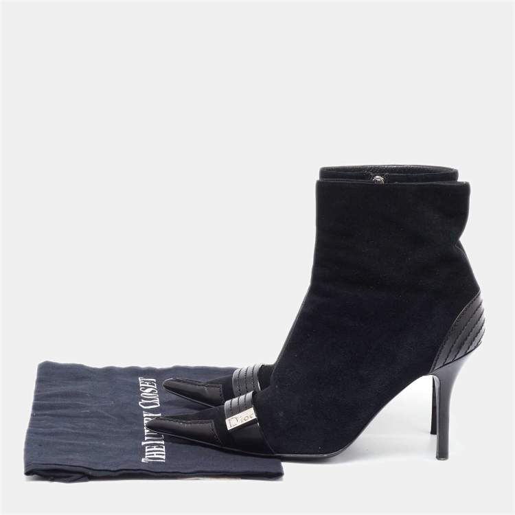 Pre Owned Dior Black Suede and Leather Pointed Toe Ankle Booties Size 40