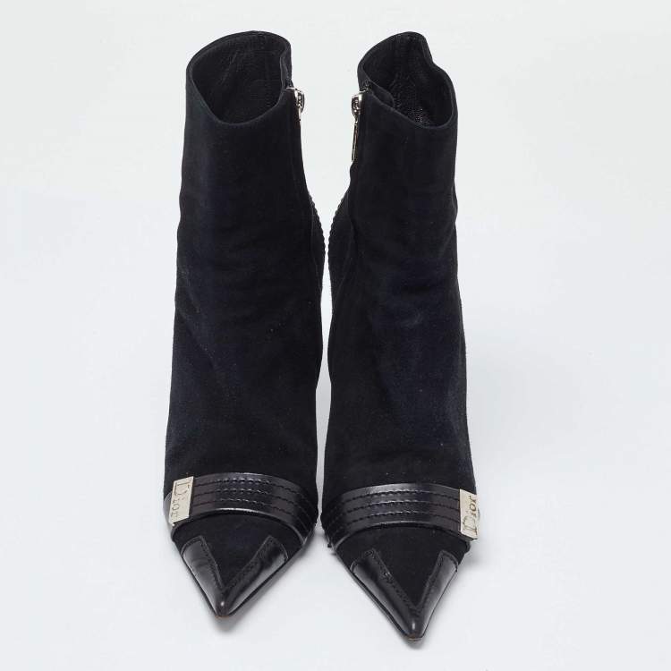 Pre Owned Dior Black Suede and Leather Pointed Toe Ankle Booties Size 40