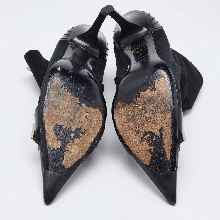 Pre Owned Dior Black Suede and Leather Pointed Toe Ankle Booties Size 40