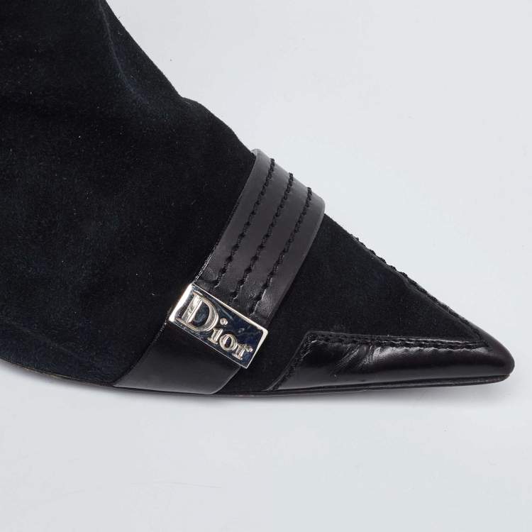 Pre Owned Dior Black Suede and Leather Pointed Toe Ankle Booties Size 40