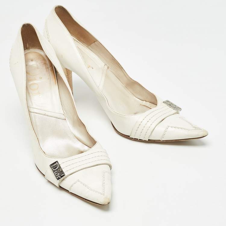 Pre Owned Dior White Leather Pointed Toe Pumps Size 38.5