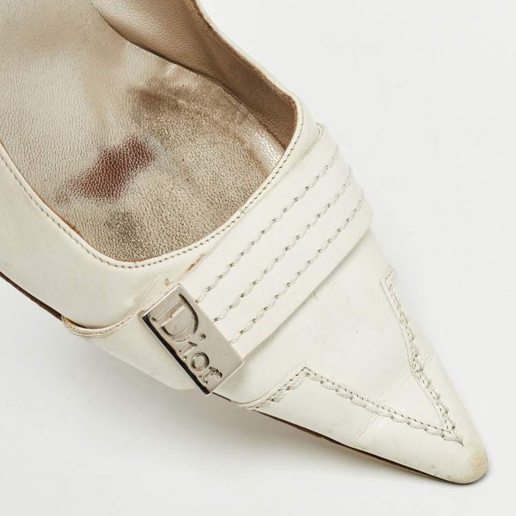 Pre Owned Dior White Leather Pointed Toe Pumps Size 38.5