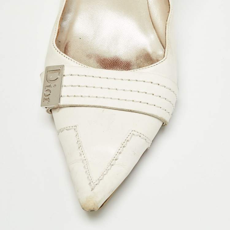 Pre Owned Dior White Leather Pointed Toe Pumps Size 38.5