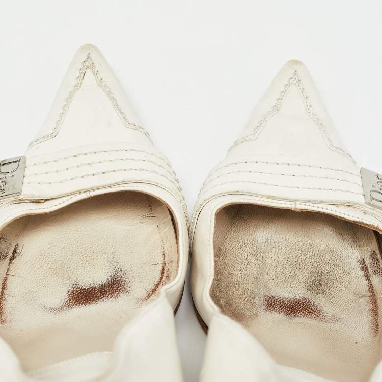 Pre Owned Dior White Leather Pointed Toe Pumps Size 38.5