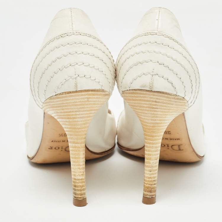 Pre Owned Dior White Leather Pointed Toe Pumps Size 38.5
