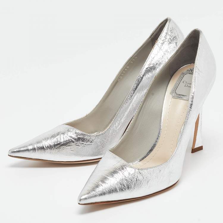 靴 Christian dior silver pumps Christian Dior Songe Silver-Tone Leather D-Stiletto Pumps